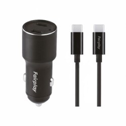 Pack Chargeur Voiture 60W + C&acirc;ble USB-C Fairplay Noir