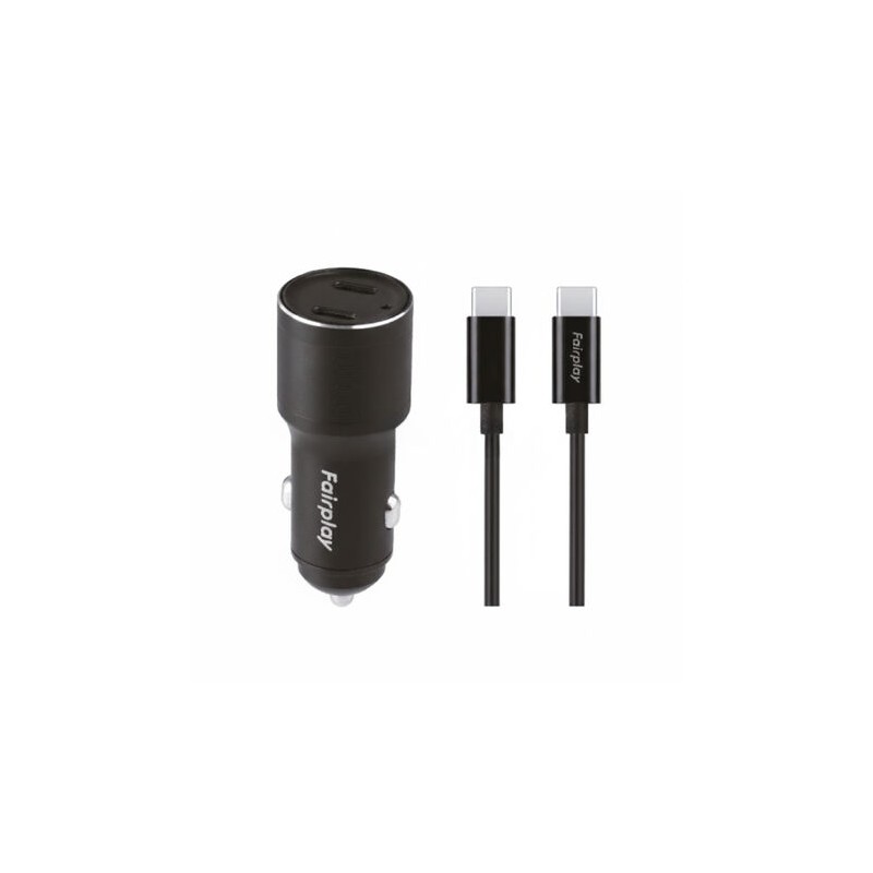 Pack Chargeur Voiture 60W + C&acirc;ble USB-C Fairplay Noir
