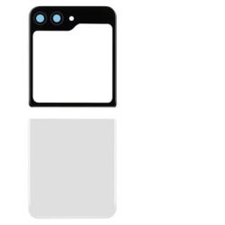 Vitre Arri&egrave;re Inf&eacute;rieure Compl&egrave;te pour Samsung Galaxy Z Flip5 (Blanche, Sans Logo)
