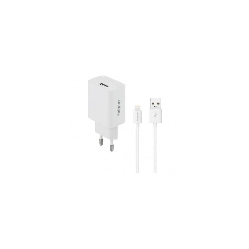 Pack de Charge FAIRPLAY : Adaptateur Secteur 12W + C&acirc;ble Lightning (Blanc)