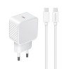 Chargeur secteur 1 USB-C 20W Power Delivery+c&acirc;ble USB-C/USB-C- 1,2 m - Blanc
