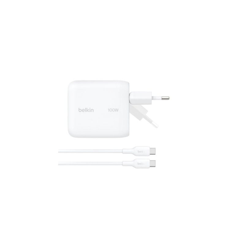 Chargeur Secteur USB-C Belkin 100W avec C&acirc;ble USB-C vers USB-C 1,5m - Couleur Blanc