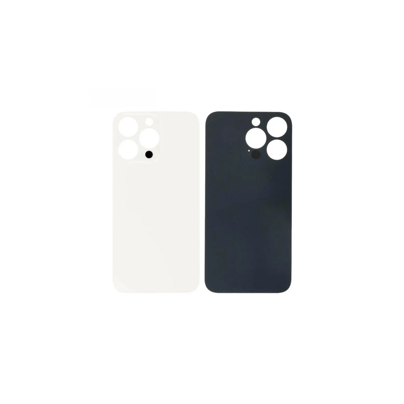 Vitre Arri&egrave;re Argent / Blanche Pour iPhone 13 Pro Max (Large Hole)