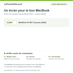 Guide de compatibilit&eacute; &eacute;cran MacBook A2681 &mdash; Lumi&egrave;re Stellaire