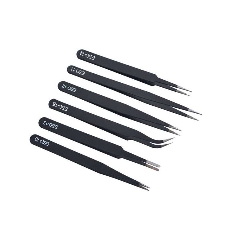 Set de 6 Pinces Inoxydables Anti - Statique de Pr&eacute;cision
