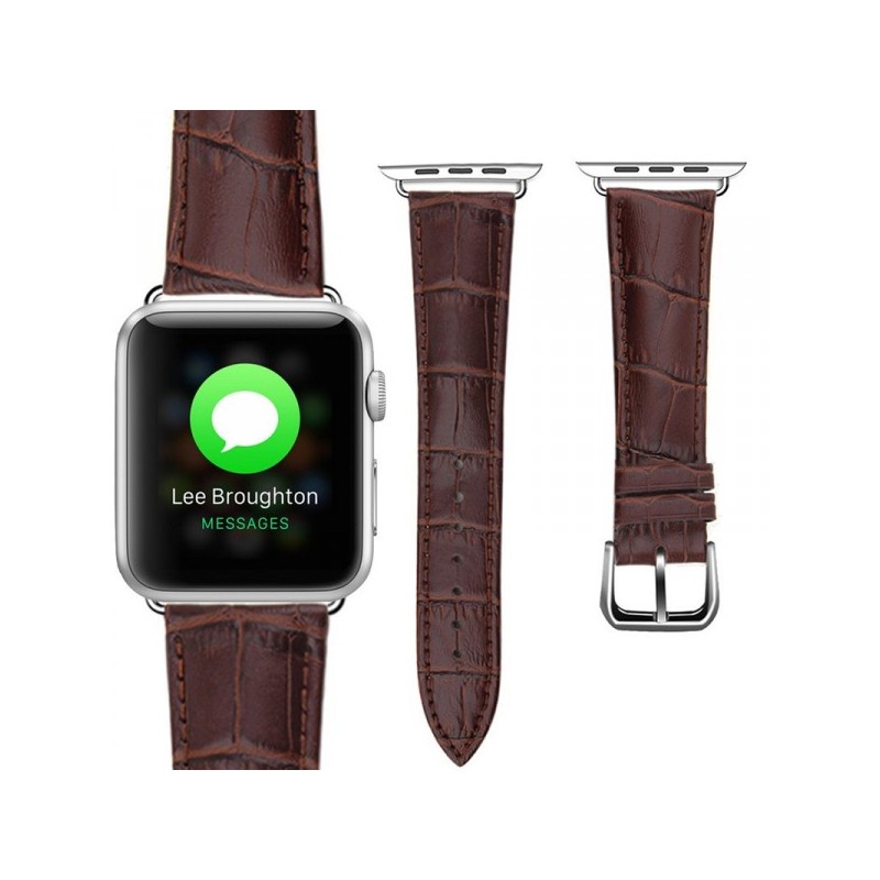 Bracelet Apple Watch 42mm Motif Cuir Crocodile Marron