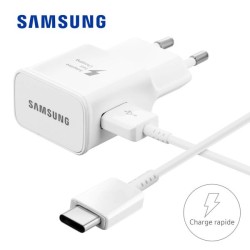 Prise Secteur Originale Samsung + C&acirc;ble Type C BLANC