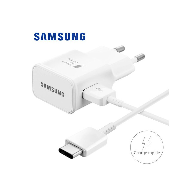 Prise Secteur Originale Samsung + C&acirc;ble Type C BLANC