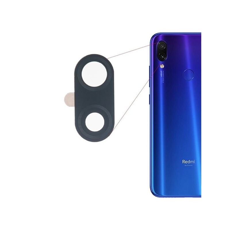 Lentille de protection en verre cam&eacute;ra arri&egrave;re Xiaomi Redmi Note 7 avec adh&eacute;sif