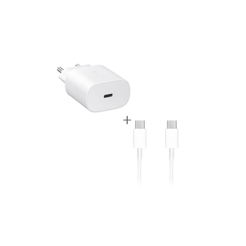 Chargeur Original Samsung EP-TA800EBE Prise Rapide 25W + C&acirc;ble USB-C 3A 1M Blanc